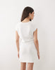 knitted cotton blend boat neck dress in ecru