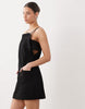 pinny mini dress with pockets and ruffles in black