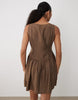 Brave Soul slash neck button down dropped waist mini dress in brown