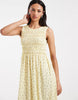 PIECES sleeveless smocking ditsy floral maxi dress in pastel yellow