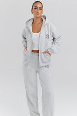 light grey marl cotton fleece-back zip through hoodie