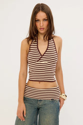 Thrills Dayna Knit Halter Top Butter Cream Stripe