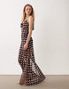 Miss Selfridge polka dot chiffon beach maxi dress in chocolate
