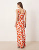 scoop neck tie front midi dress in blurred rose print