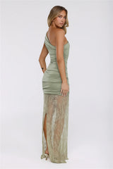 Headliner Muse One Shoulder Lace Maxi Dress Green