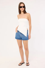 Luck & Trouble Halle Low Rise Denim Short Mid Blue Denim