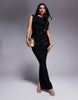 Wanderdoll Eman sleeveless slash neck satin draped waist detail bodycon maxi dress in black