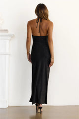 Autumn Muse Halter Maxi Dress Black