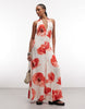 Susmie's halterneck maxi dress with poppy print in white and red