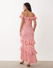 YAS off-shoulder ruffle maxi dress in pink floral