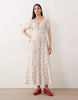 Esmée puff sleeve tie front maxi beach dress in red ditsy floral
