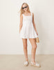 scoop neck pleated waist mini sundress in white
