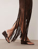 Kaiia exclusive premium halterneck crochet tassel hem maxi dress in chocolate
