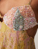 embellished bust cami cut out mini dress in yellow paisley print