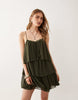 Mango ruffle mini dress in khaki