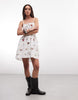 Miss Selfridge embroidered tie back mini dress in white