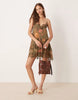 cami tiered ruffle mini dress in khaki floral print