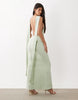 scarf detail maxi dress with plunge back in sage green