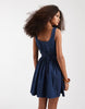 denim ballerina mini dress in rich blue