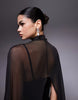 exaggerated cape maxi dress in black