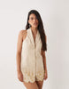 ASOS LUXE linen mix embellished mini dress in neutral
