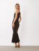 chiffon sleeveless midaxi dress with godet hem in chocolate brown