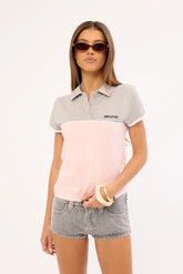 Rusty Insert Dad Joke Baby Polo Tee Pink/Grey