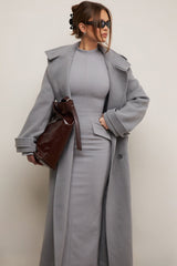 grey double breasted funnel neck coat