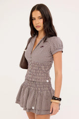 Worship Cheek Shirred Short Sleeve Shirt Blackberry