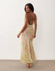 floral print leaf cami strap maxi dress in pastel pink & green