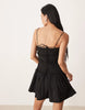 crinkle mini sundress with shirred dropped waist in black