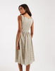 Daisy Street drop waist full skirt midi dress in white and green gingham