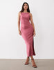 JDY high neck satin maxi dress in dusty pink