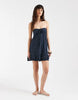Hollister strapless tie front ruffle trim babydoll mini dress in navy polka dots