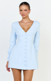 Lavender Mini Dress - Wide Neck Button Down Blazer Dress in Baby Blue