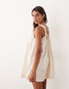 v-neck poplin mini smock sundress with lace overlay in bone