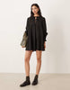 Glamorous tie front long sleeve mini dress in black
