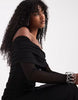 Vero Moda long sleeve mesh bardot dress in black