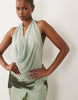 cowl neck floral placement print mesh maxi dress in teal