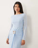 Daska slash neck tie front trim detail maxi dress in sky blue
