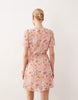 VILA waist detail short sleeve mini dress in soft floral