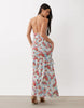 AFRM Athens printed mesh halter neck tiered maxi dress in blue floral
