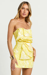Amalie The Label - Frederika Strapless Ruffle Detail Jacquard Mini Dress - In Yellow
