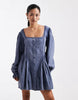 Miss Selfridge long sleeve chambray mini dress in blue wash