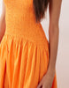 crinkle scoop neck maxi sundress with shirred waist in vibrant orange