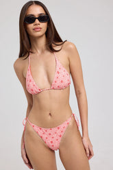 L&t Meadow Check Tie Side Bikini Bottom Red Print