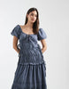 Daisy Street eyelet shirred maxi dress with puff sleeves in blue gray