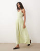scoop neck crinkle maxi sundress with shirred waist in lime
