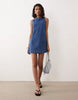 denim fit and flare shift dress in mid blue