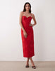 cotton sateen cami maxi sundress with bust detailing in red